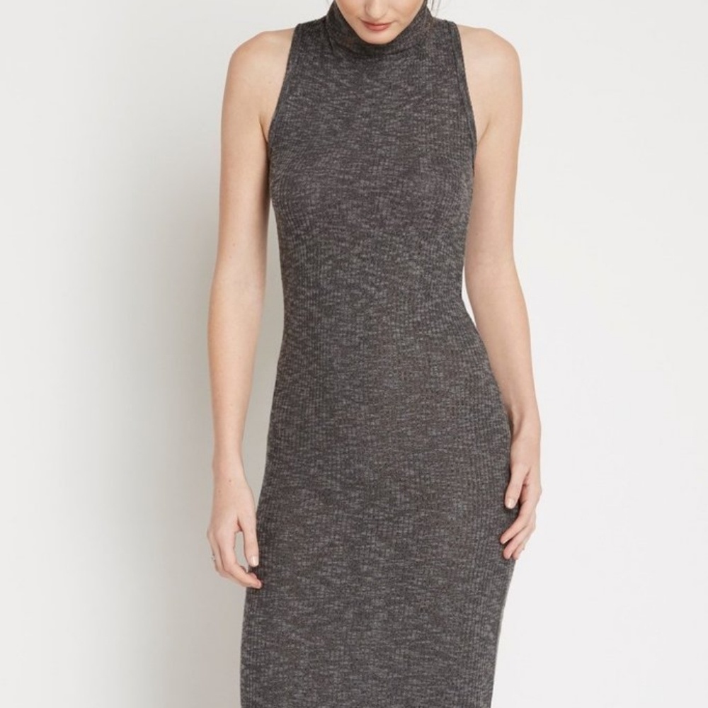 Mock Turtle Neck Bodycon Ribbed Dress Sleeveless